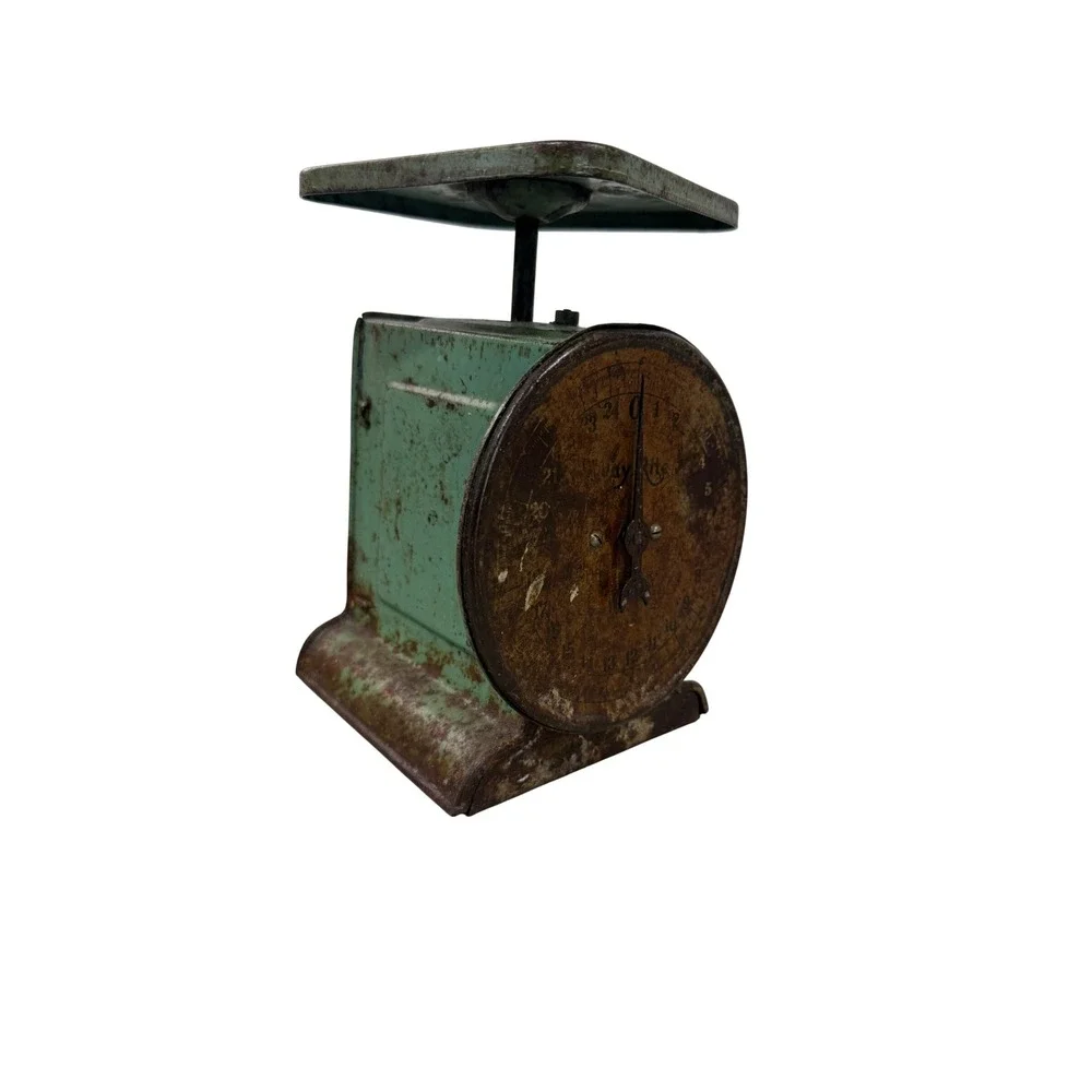Vintage Way Rite Kitchen Scale Green Metal Antique 25lb Farmhouse Decor patina